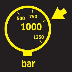 Показва максималното работно налягане на даден уред, тук: 1000 Bar.